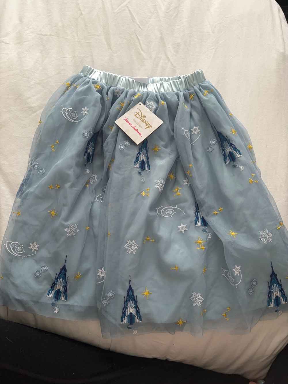 Hanna Andersson Disney Frozen Light Blue Tulle Skirt with Castle Embroidery